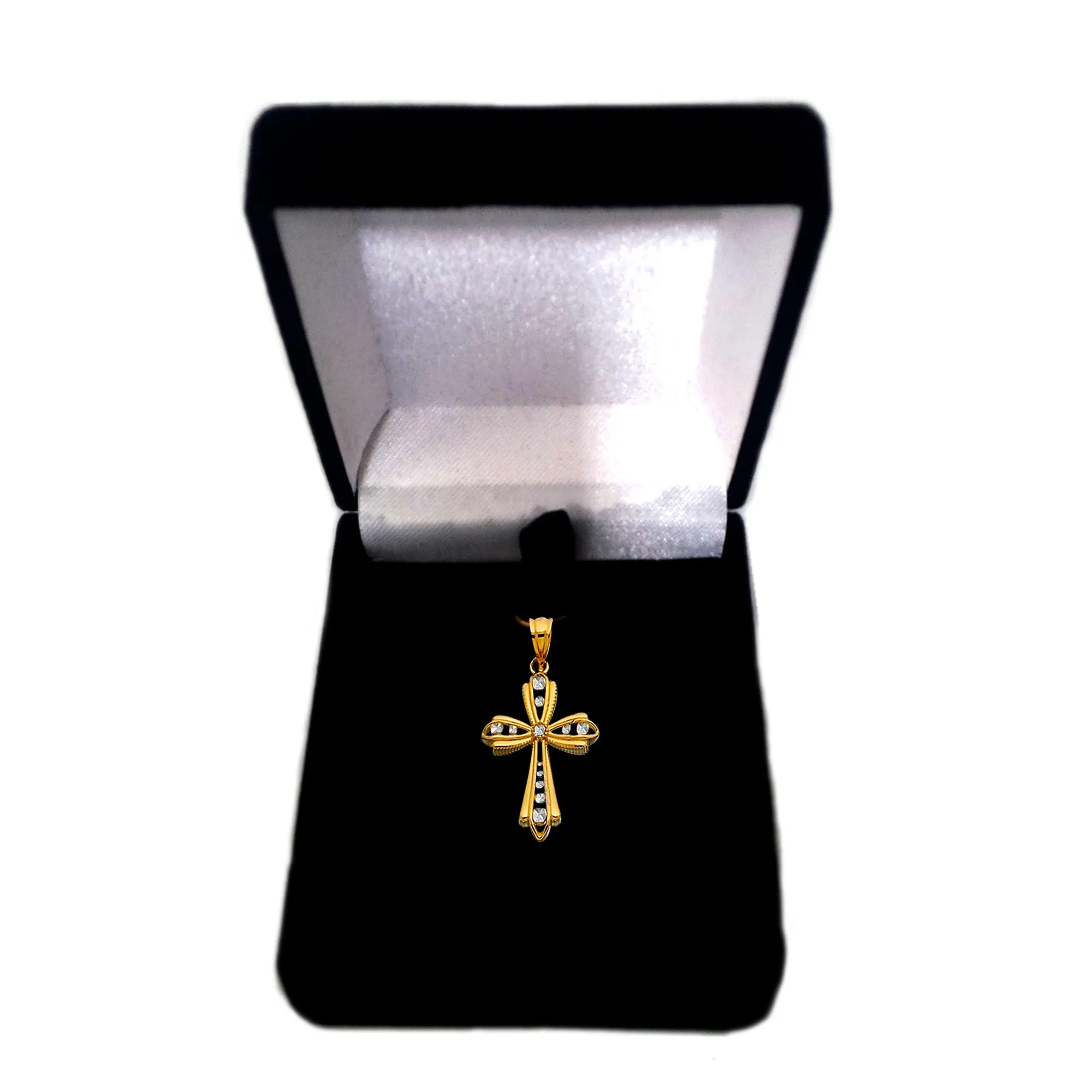 14k 2 Tone Gold Diamond Cut And Rigid Finish Cross Pendant