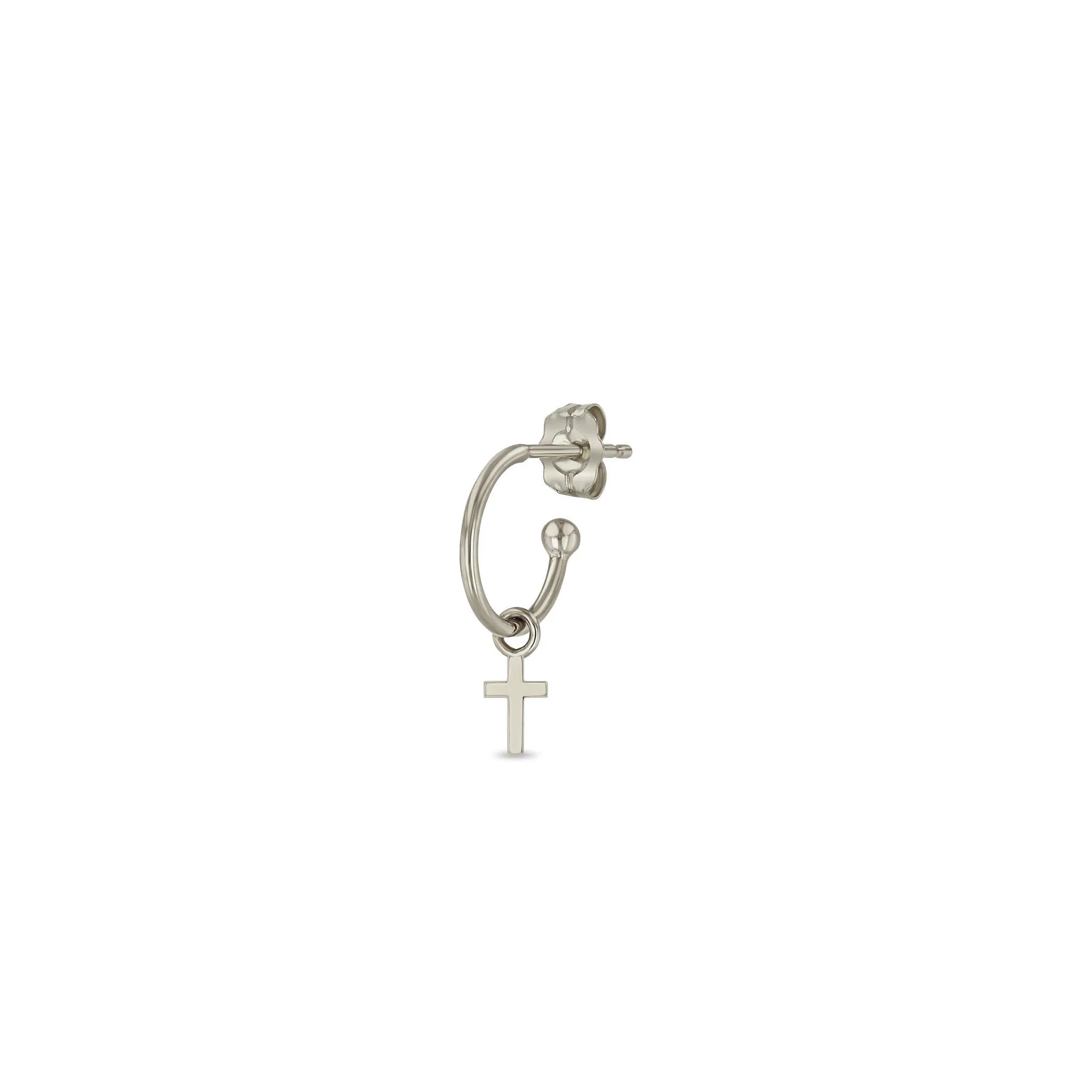 14k Dangle Itty Bitty Cross Charm Huggie Hoop