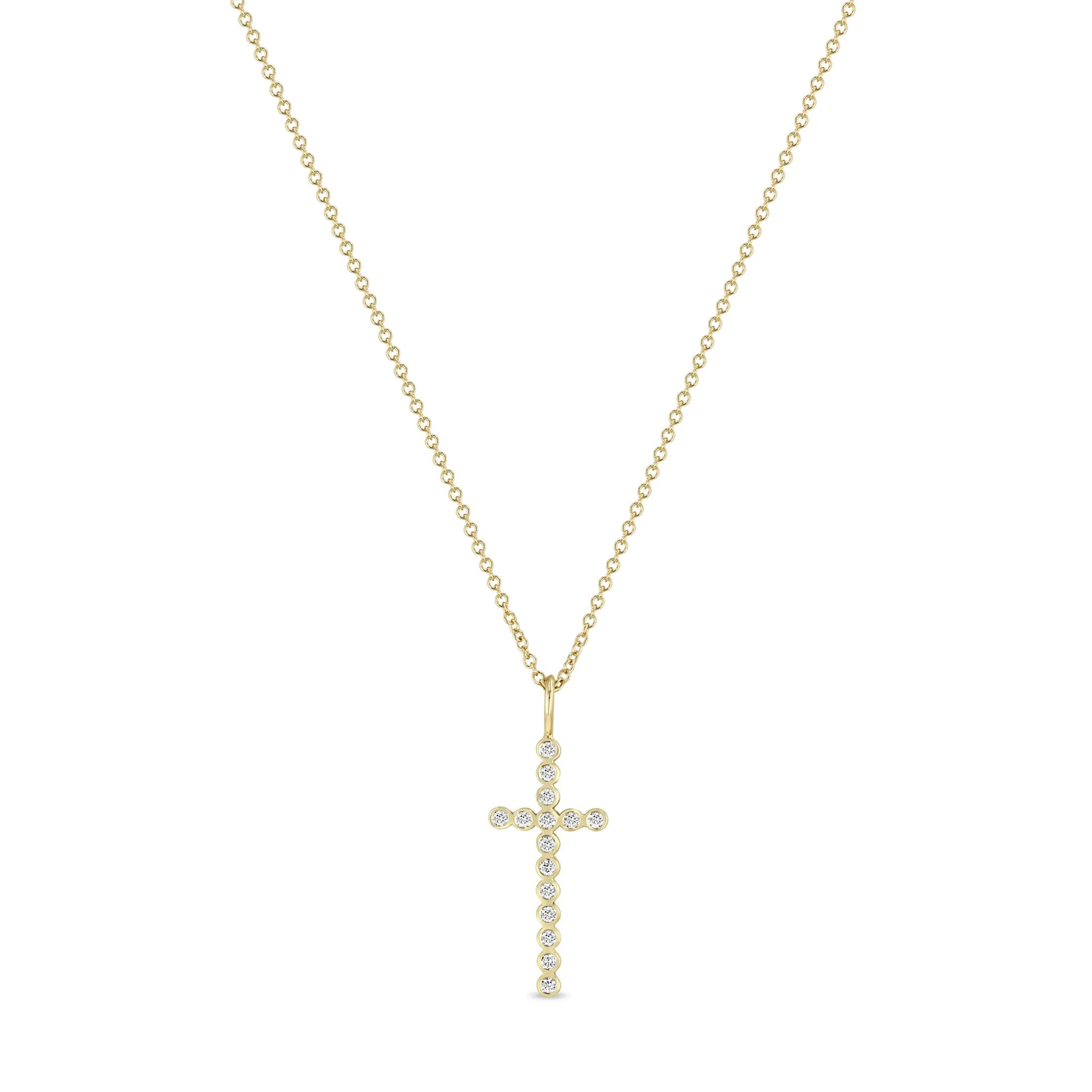 14k Diamond Bezel Cross Pendant Necklace