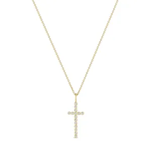 14k Diamond Bezel Cross Pendant Necklace