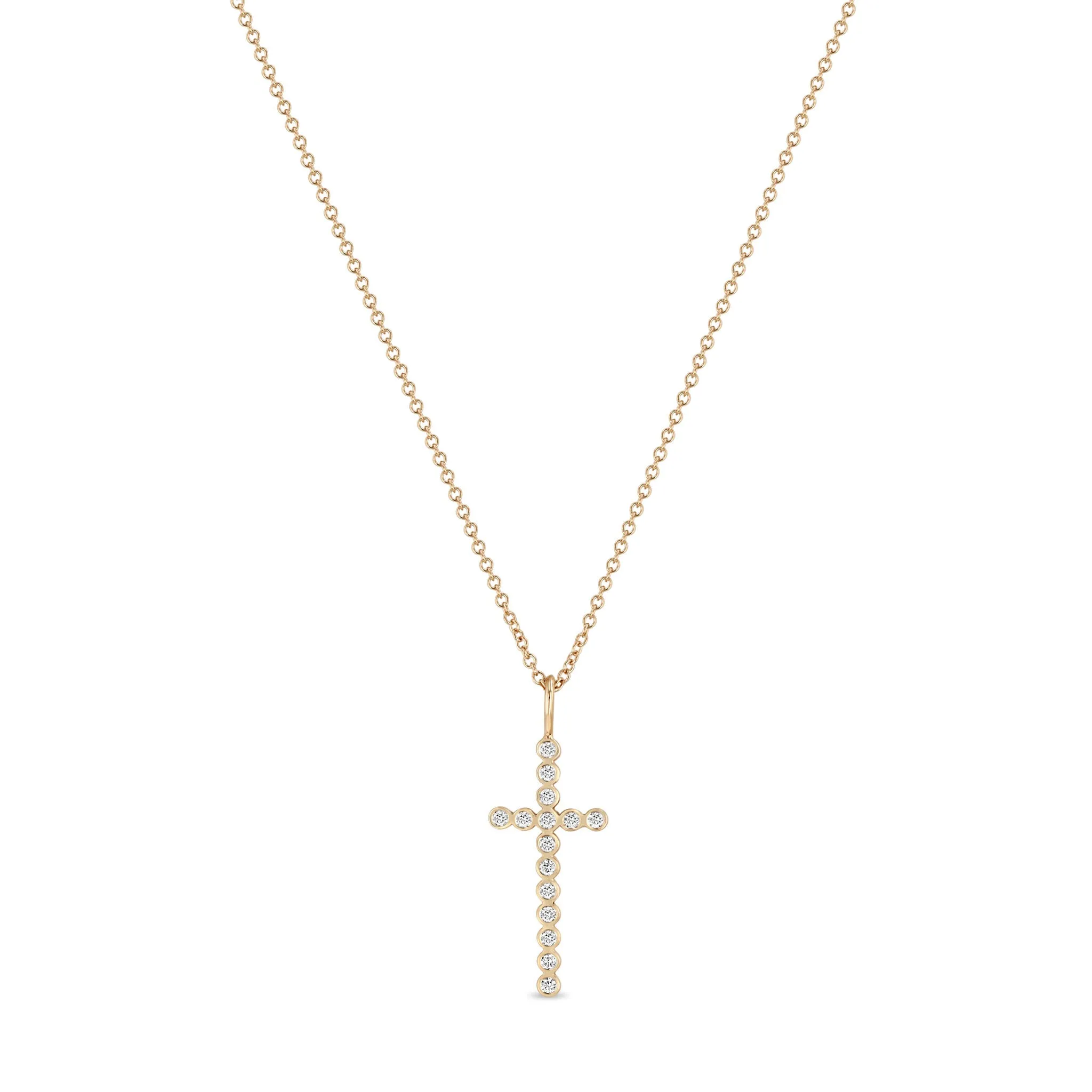 14k Diamond Bezel Cross Pendant Necklace