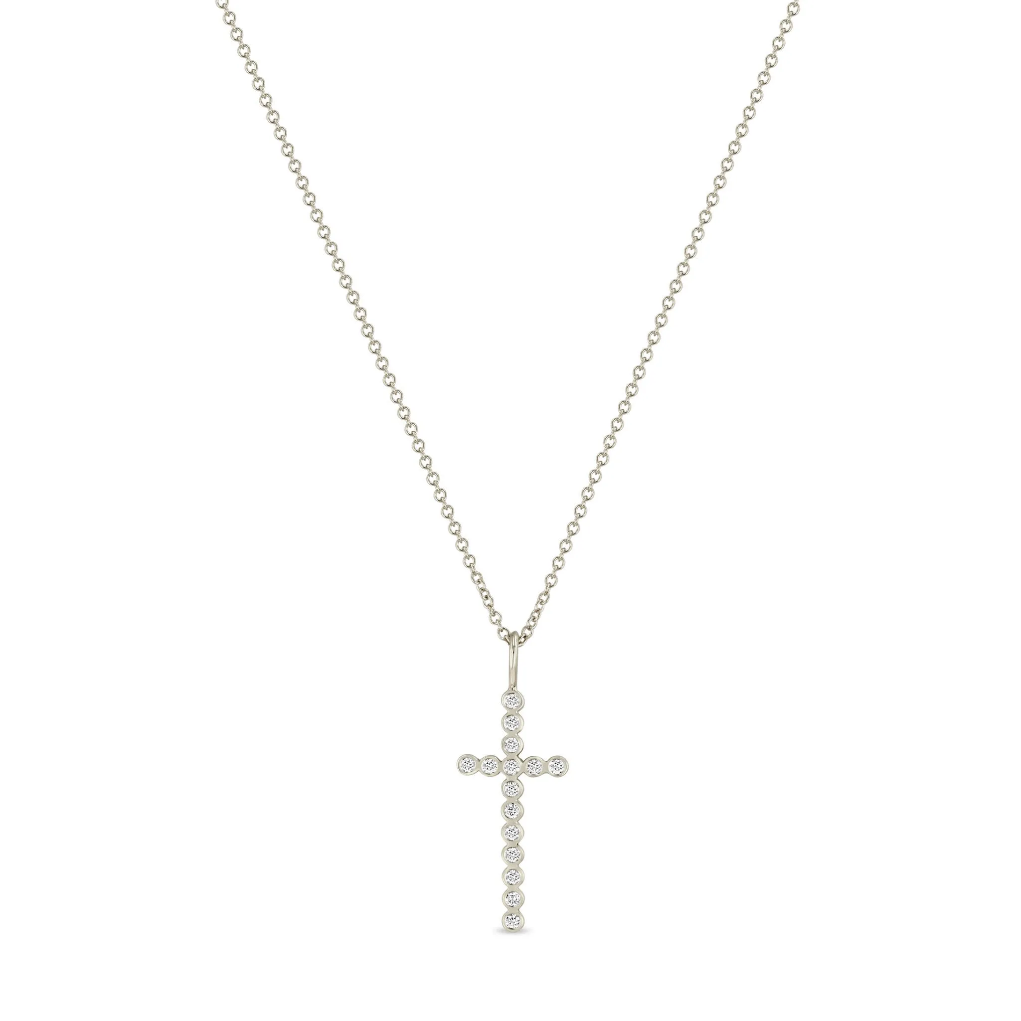 14k Diamond Bezel Cross Pendant Necklace