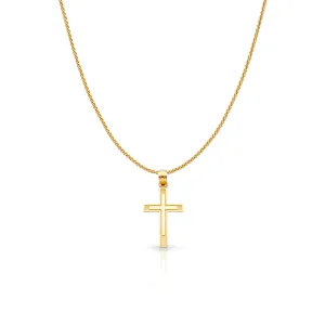 14K Gold Cross Charm Pendant with 0.9mm Wheat Chain Necklace