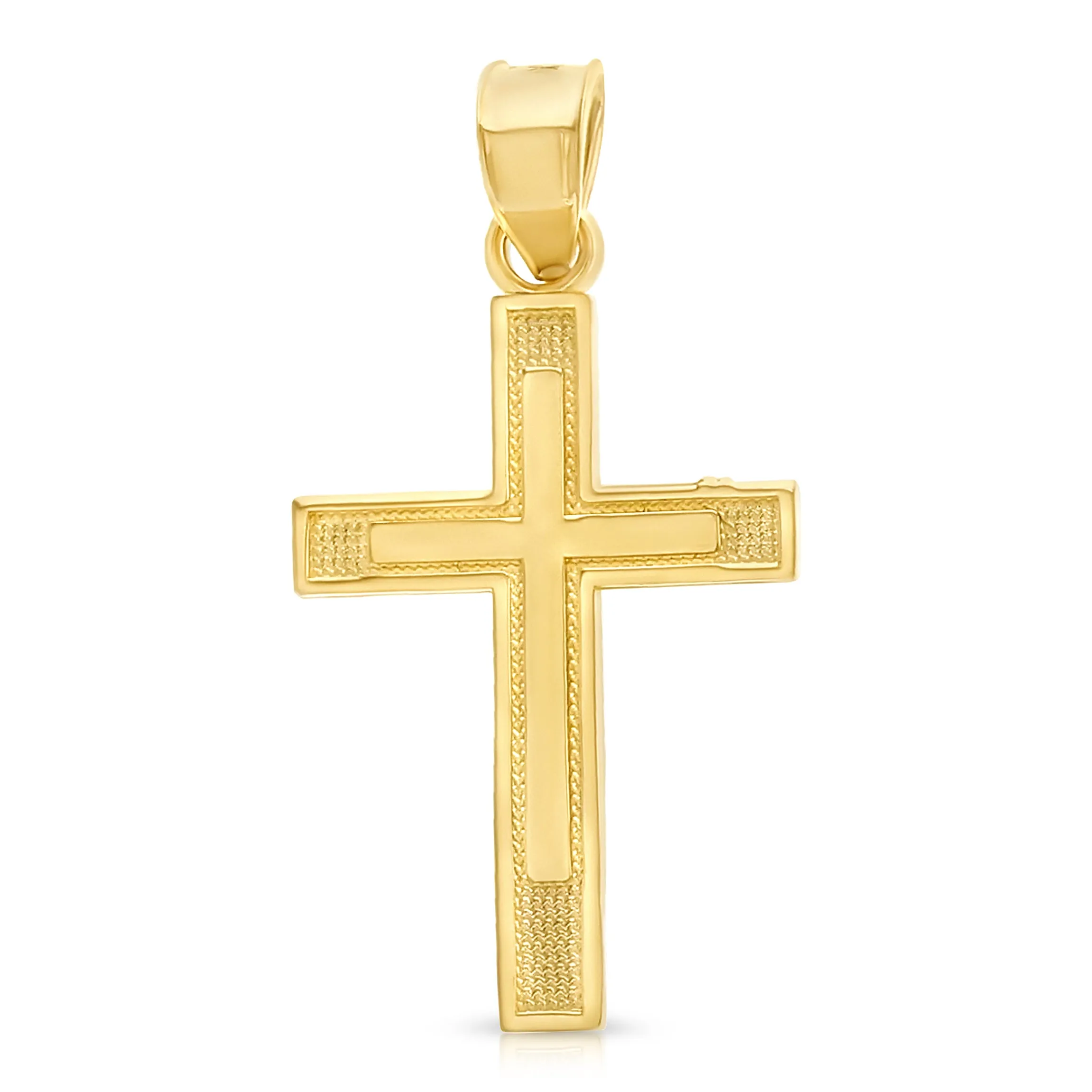 14K Gold Cross Charm Pendant with 0.9mm Wheat Chain Necklace