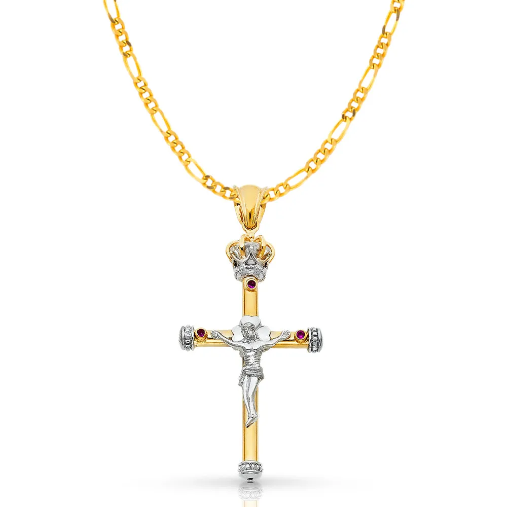 14K Gold Crucifix Pendant with 3.1mm Figaro 3 1 Chain