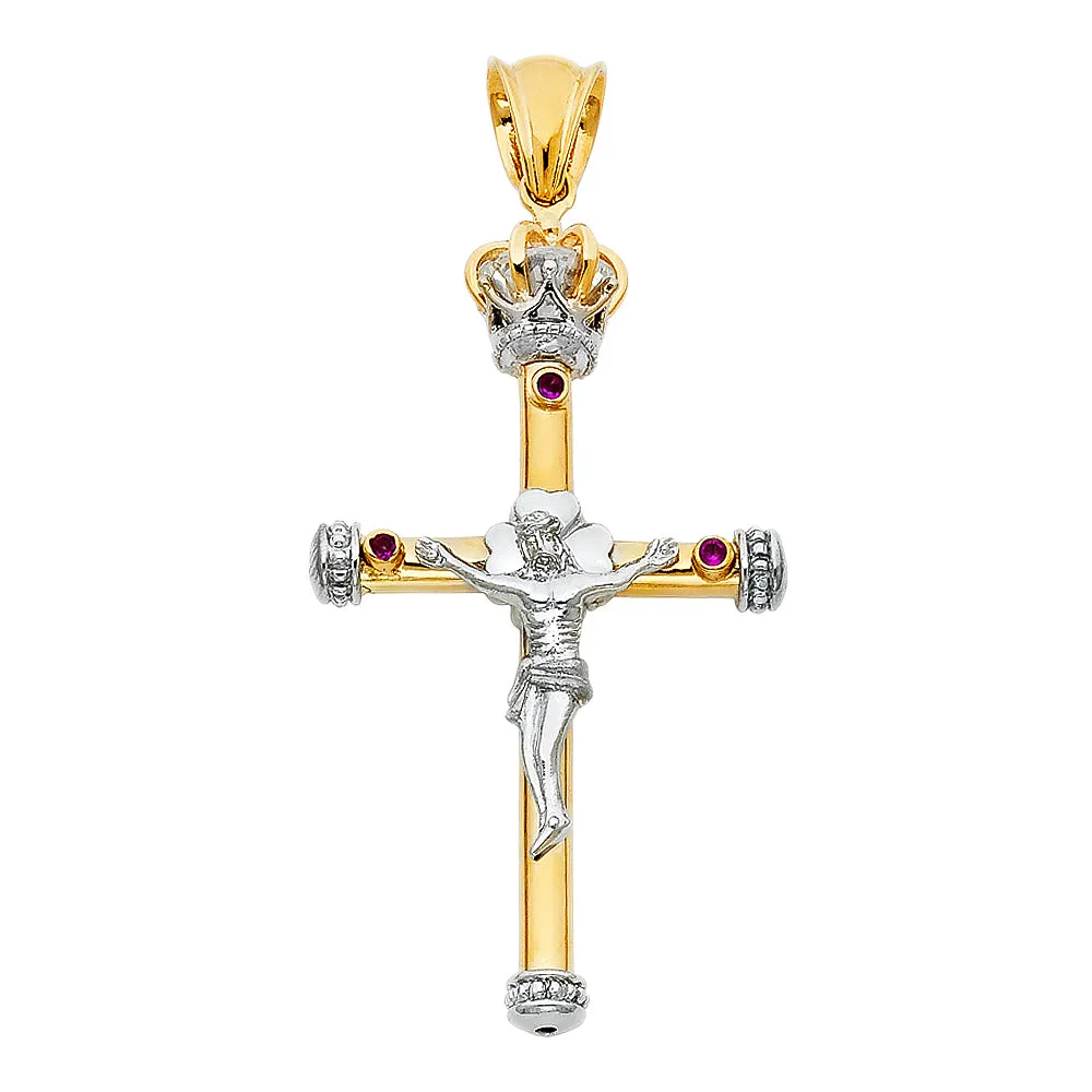 14K Gold Crucifix Pendant with 3.1mm Figaro 3 1 Chain