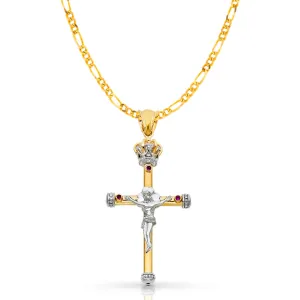 14K Gold Crucifix Pendant with 3.1mm Figaro 3 1 Chain