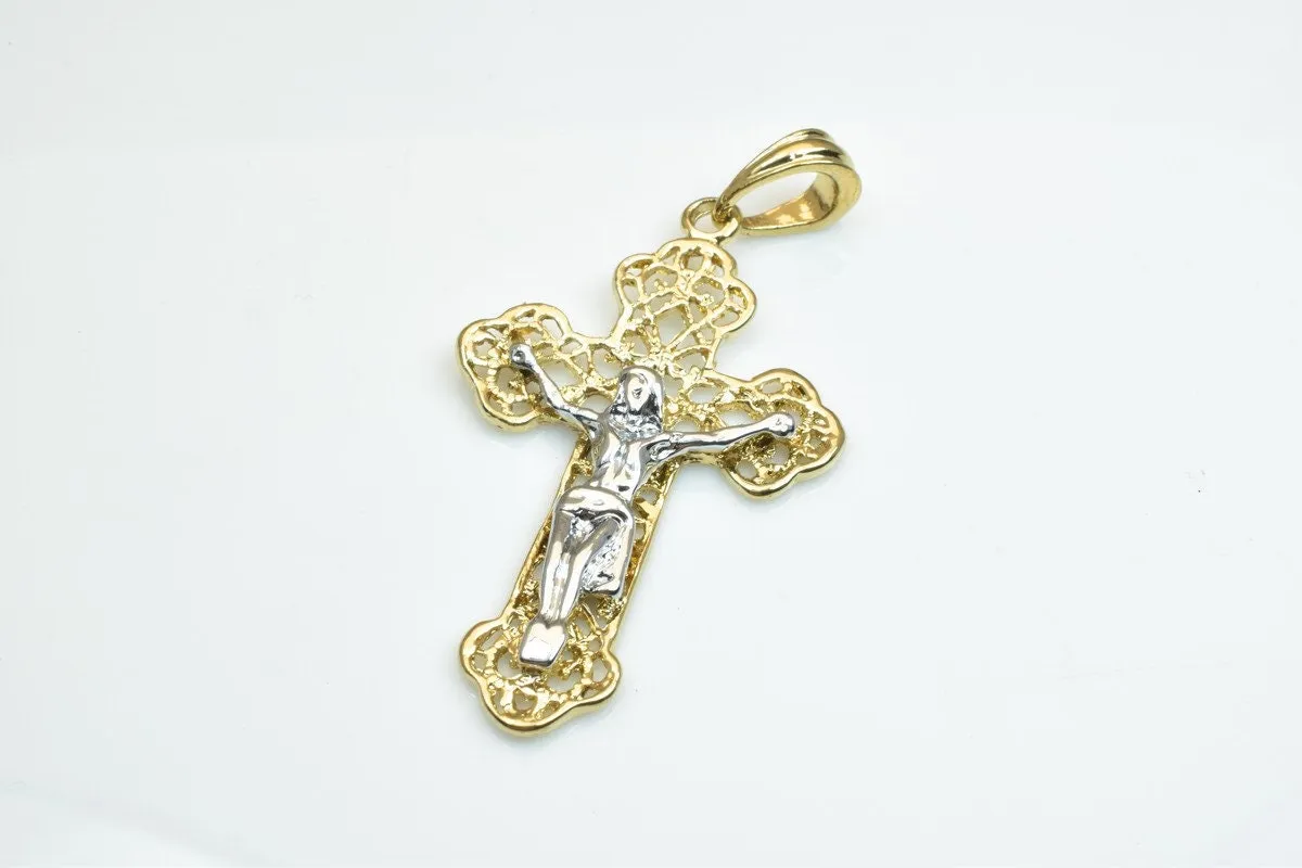 18KGF as Gold Filled* Cross with White as Gold Filled* Jesus Size 50x31mm Christian Cross Pendant For Jewelry Making Item# GP71