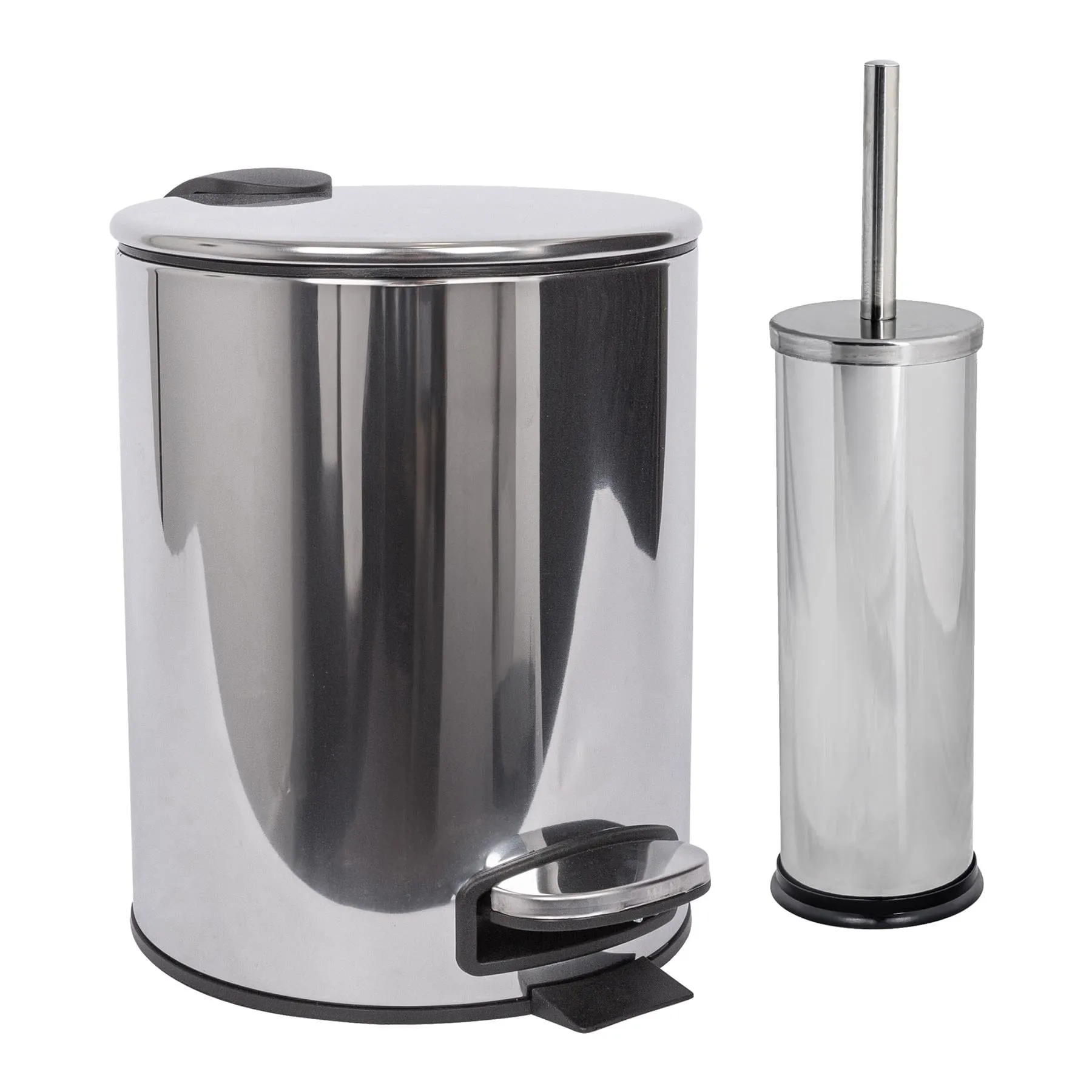 2pc 5L Round Stainless Steel Pedal Bin & Toilet Brush Set - By Harbour Housewares