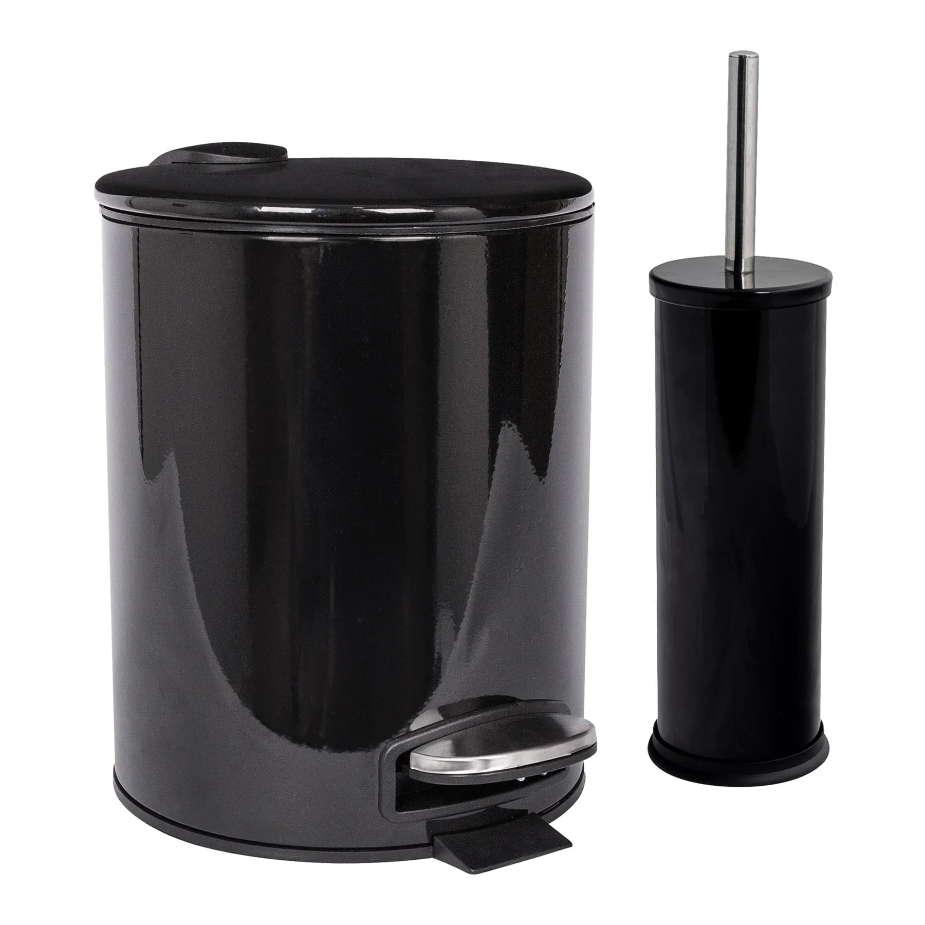 2pc 5L Round Stainless Steel Pedal Bin & Toilet Brush Set - By Harbour Housewares