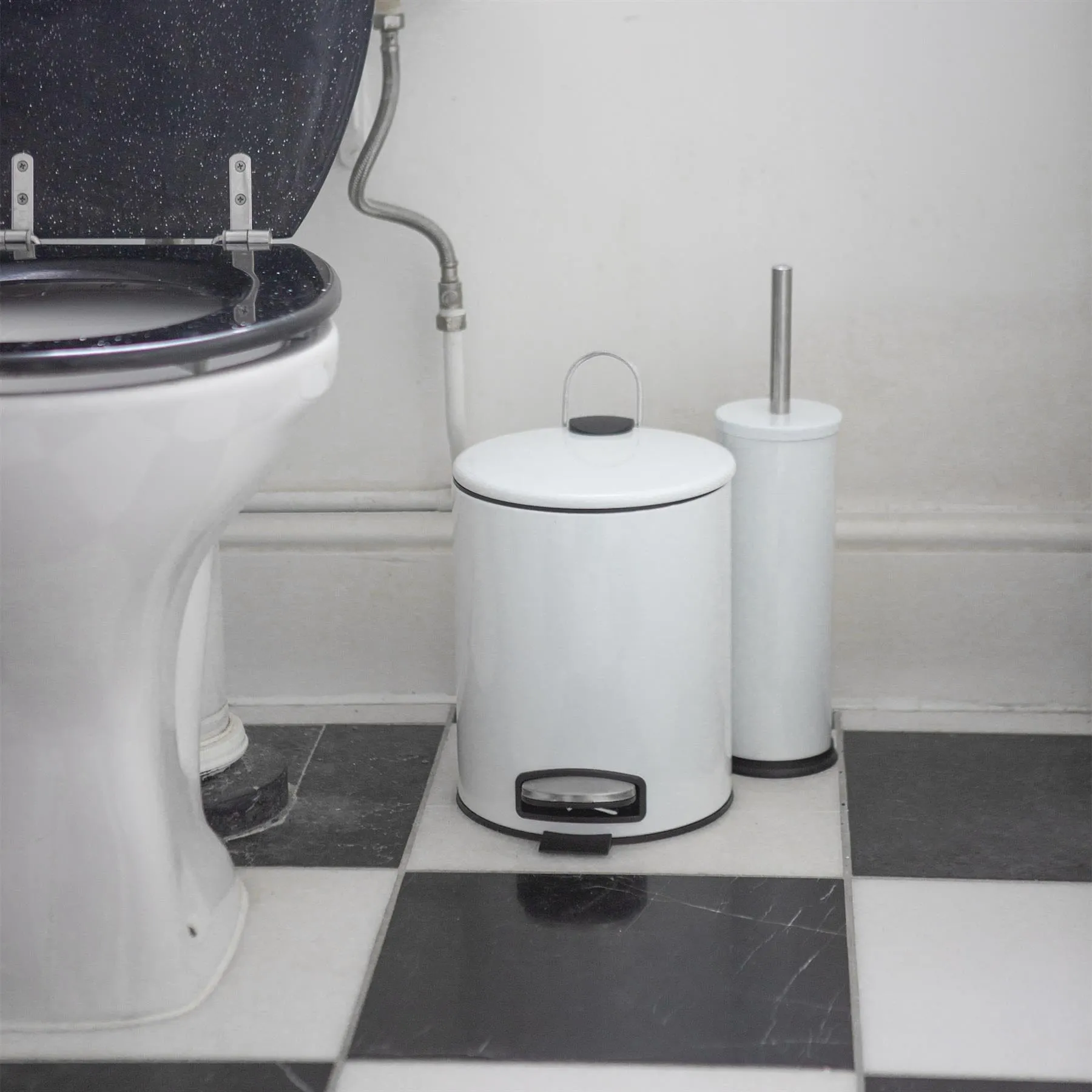 2pc 5L Round Stainless Steel Pedal Bin & Toilet Brush Set - By Harbour Housewares