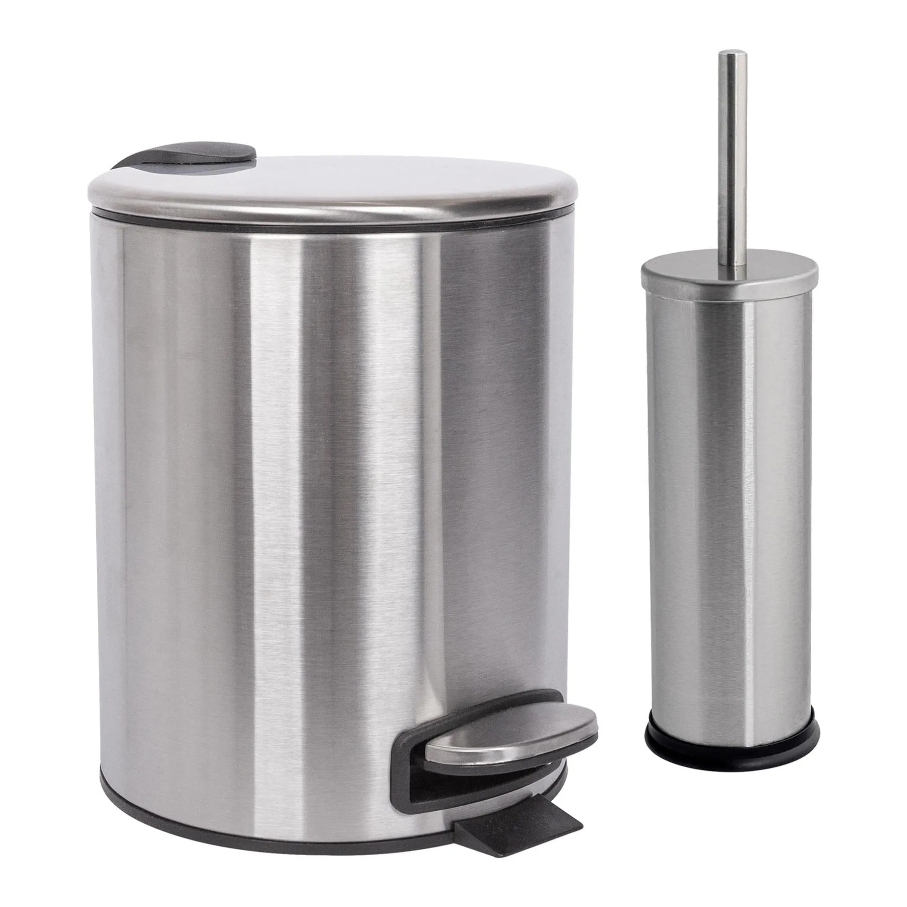 2pc 5L Round Stainless Steel Pedal Bin & Toilet Brush Set - By Harbour Housewares