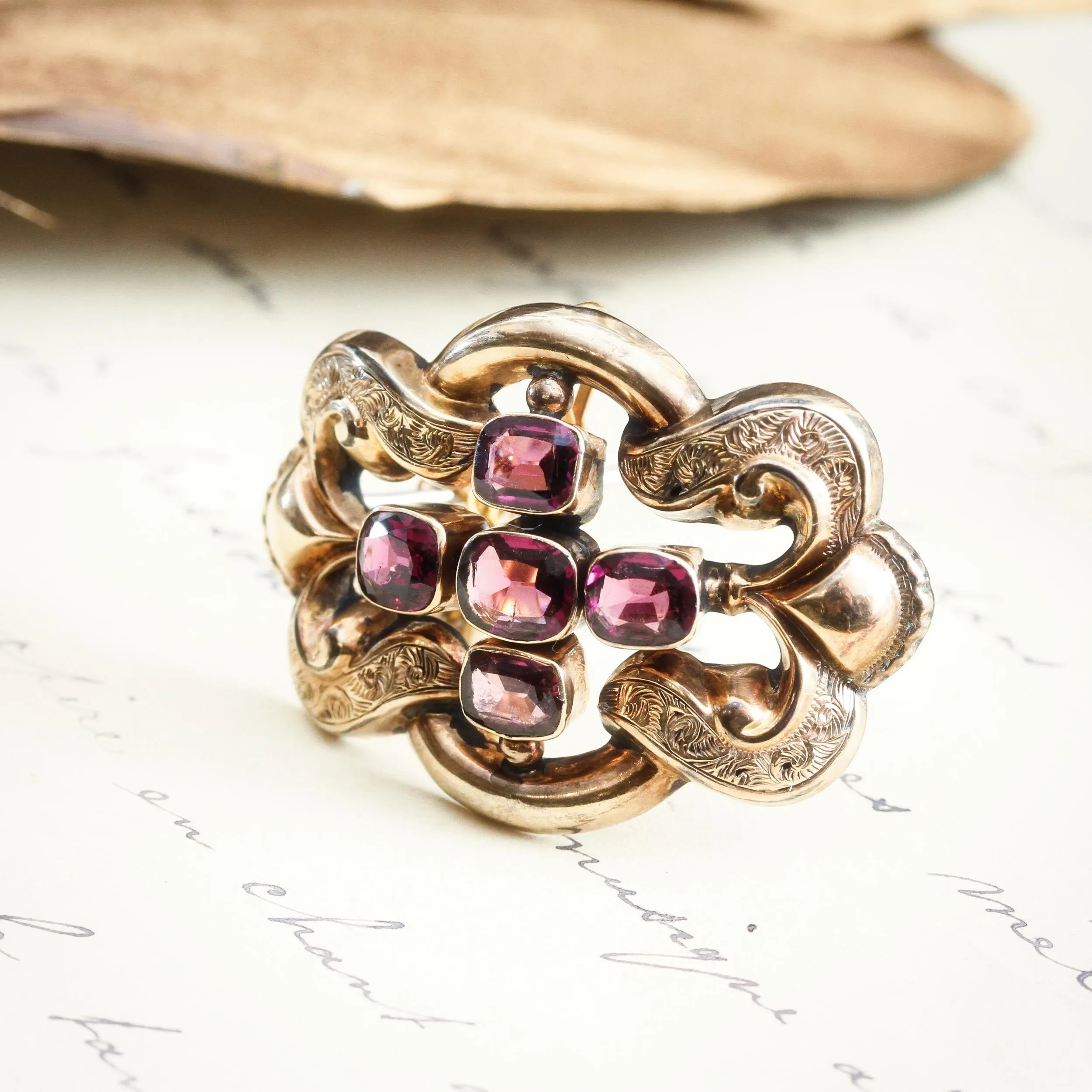 A Florid Mid Victorian Almandine Garnet Brooch