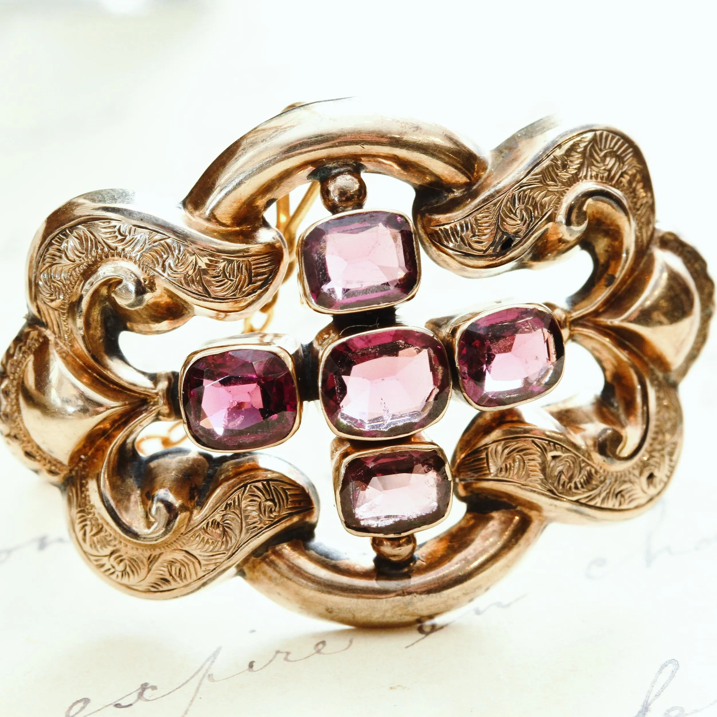 A Florid Mid Victorian Almandine Garnet Brooch