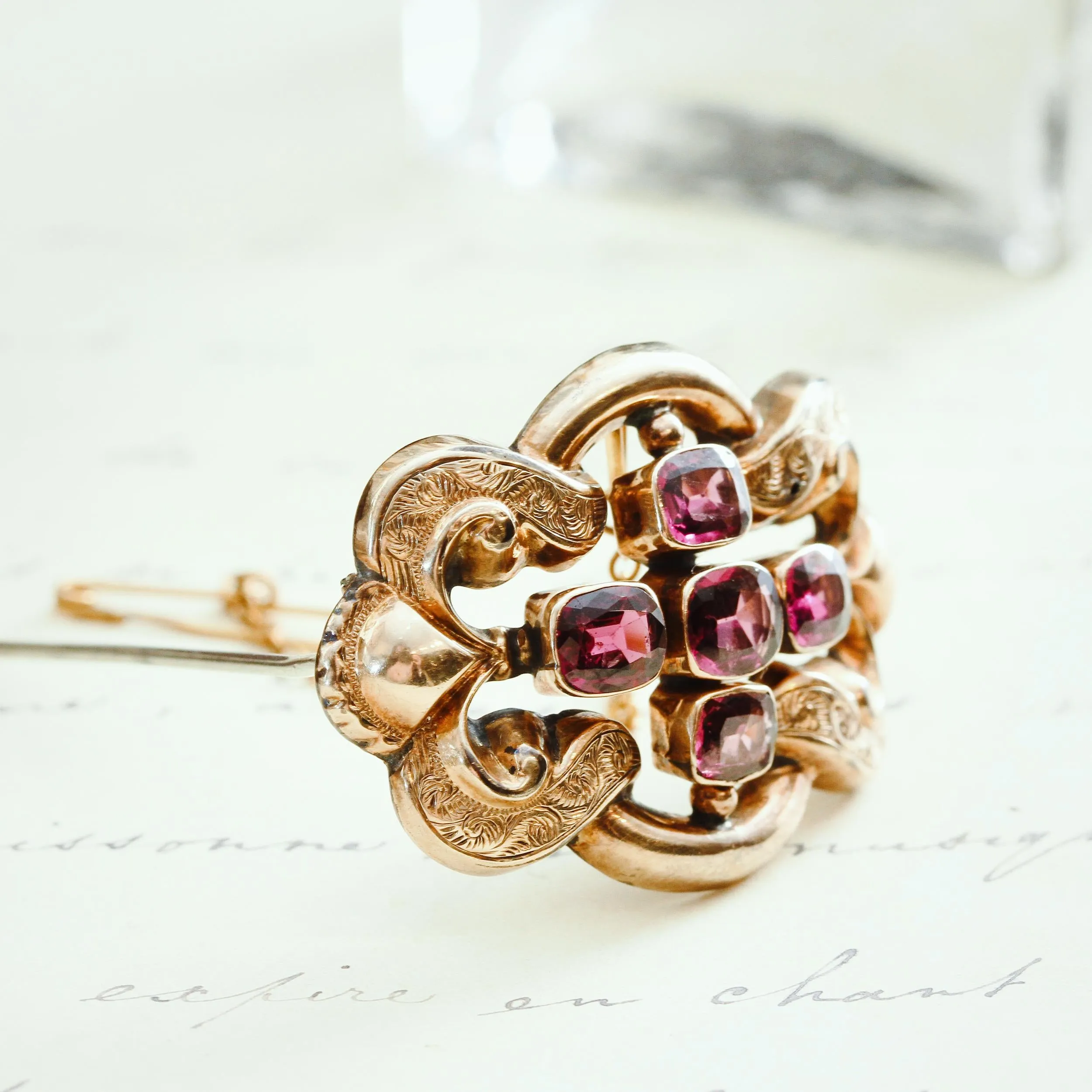 A Florid Mid Victorian Almandine Garnet Brooch