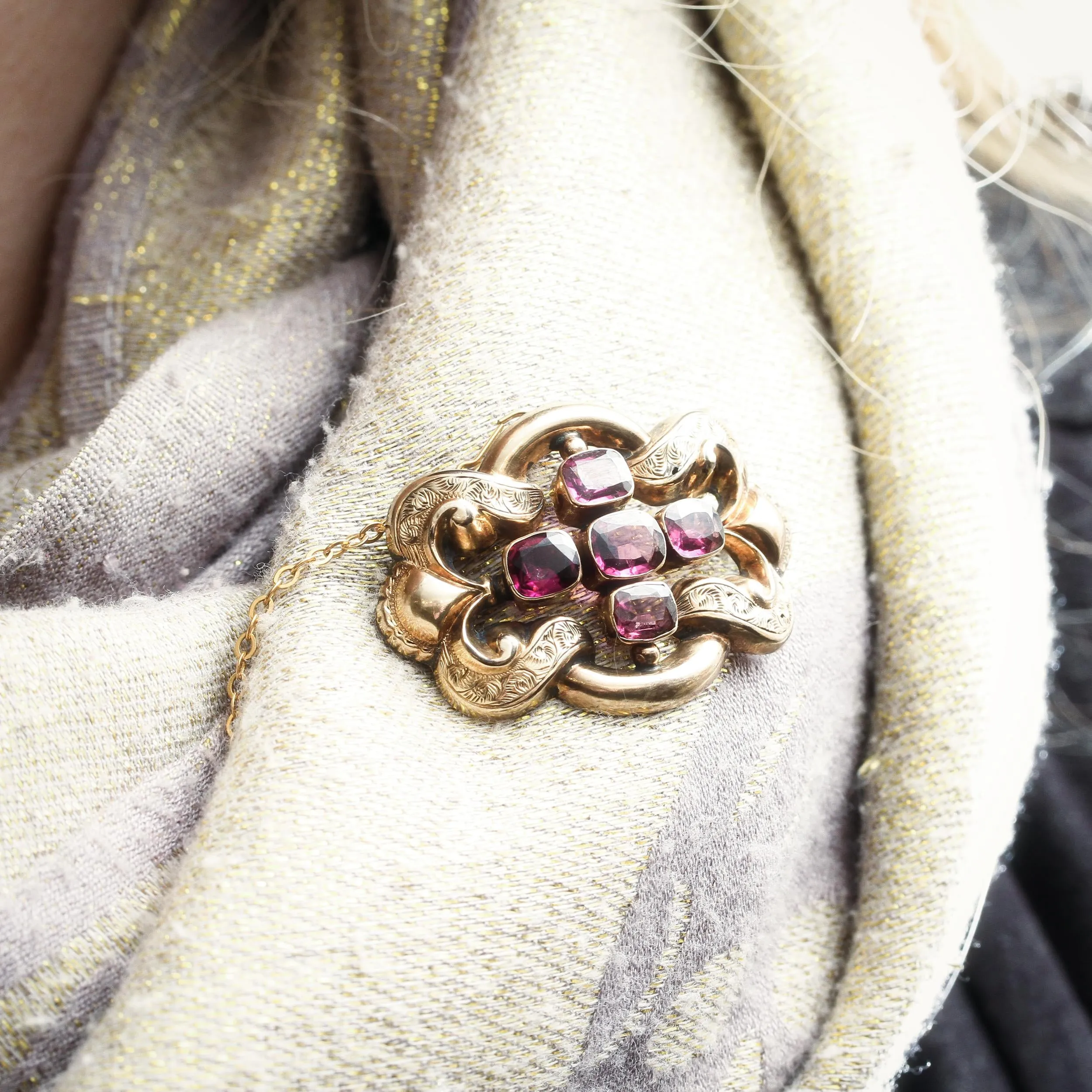 A Florid Mid Victorian Almandine Garnet Brooch