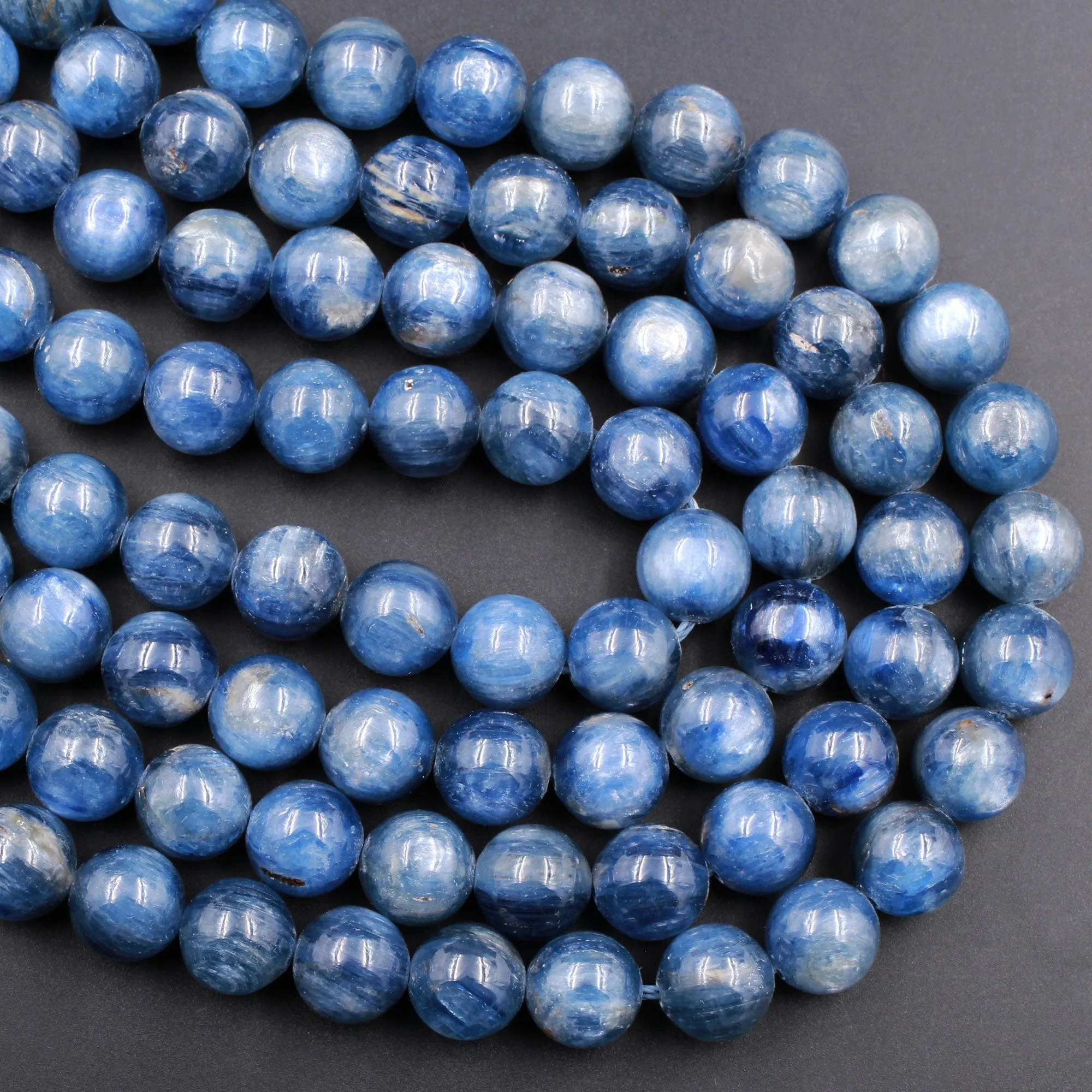 A Grade Natural Blue Kyanite 10mm Round Beads Super Luster Fine Quality Highly Polished 16" Strand