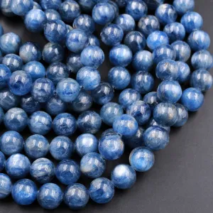 A Grade Natural Blue Kyanite 10mm Round Beads Super Luster Fine Quality Highly Polished 16" Strand