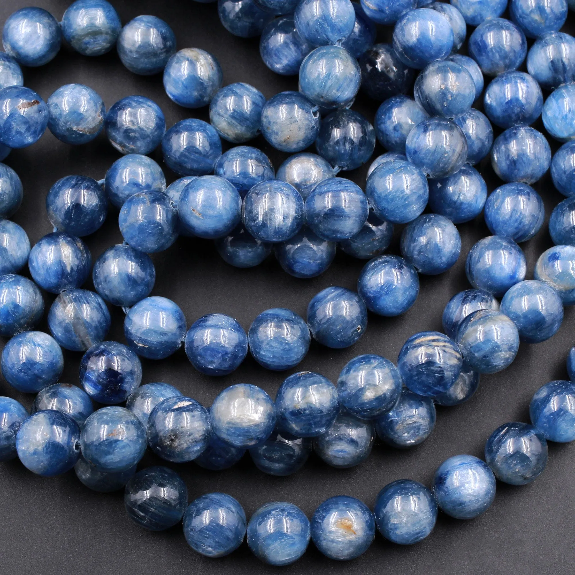 A Grade Natural Blue Kyanite 10mm Round Beads Super Luster Fine Quality Highly Polished 16" Strand