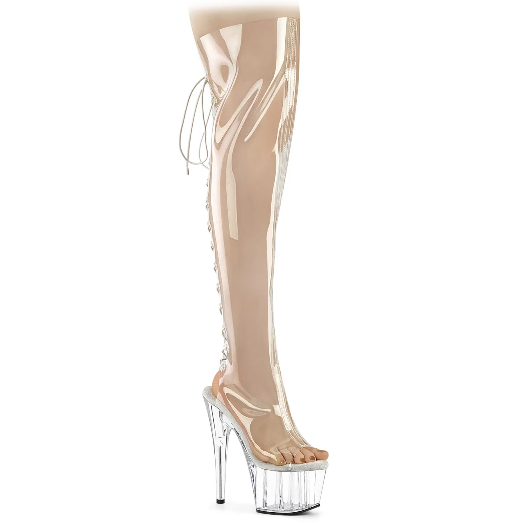 ADORE-3019C Clear Thigh High Pole Dancing Boots