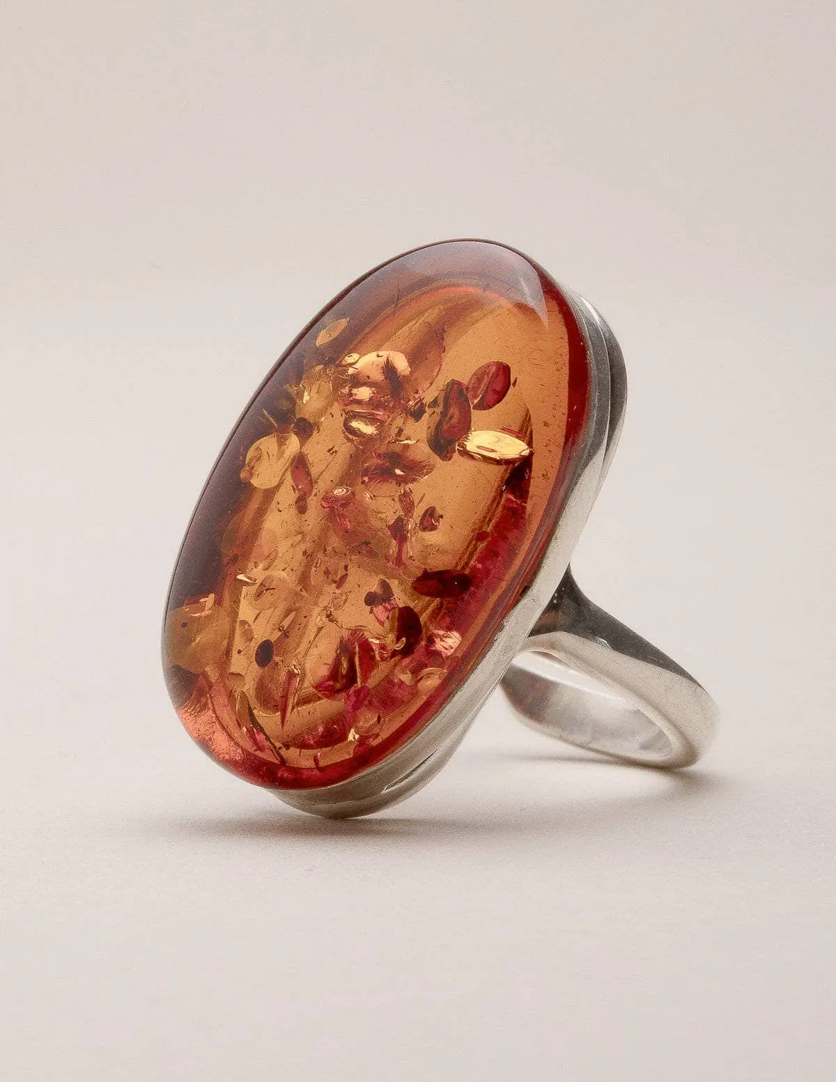 Amber Silver Ring - Adjustable Sizes 7-9