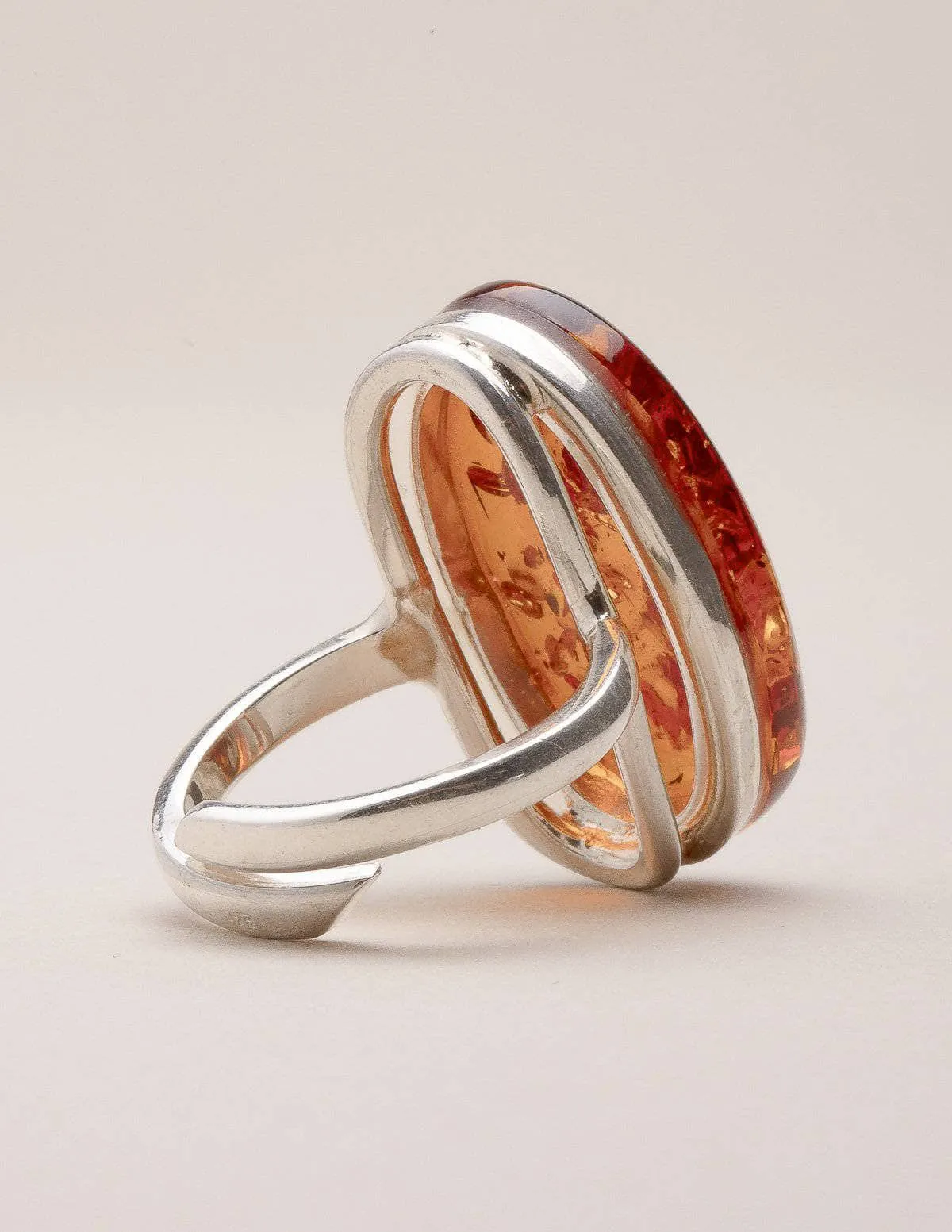 Amber Silver Ring - Adjustable Sizes 7-9