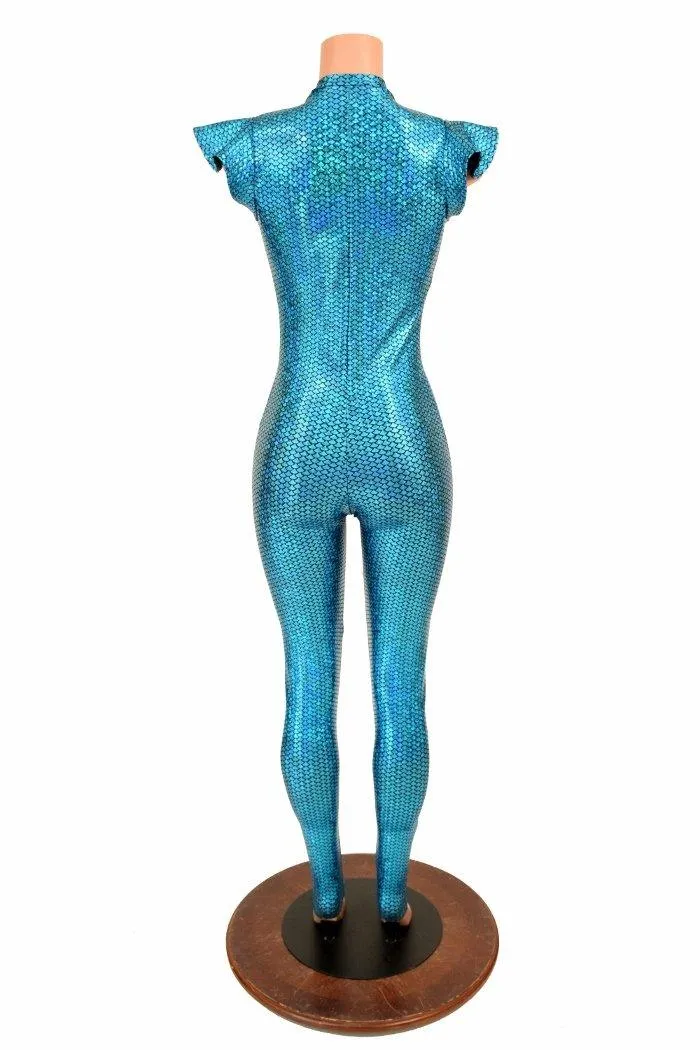 Aquamarine Flip Sleeve V Neck Catsuit