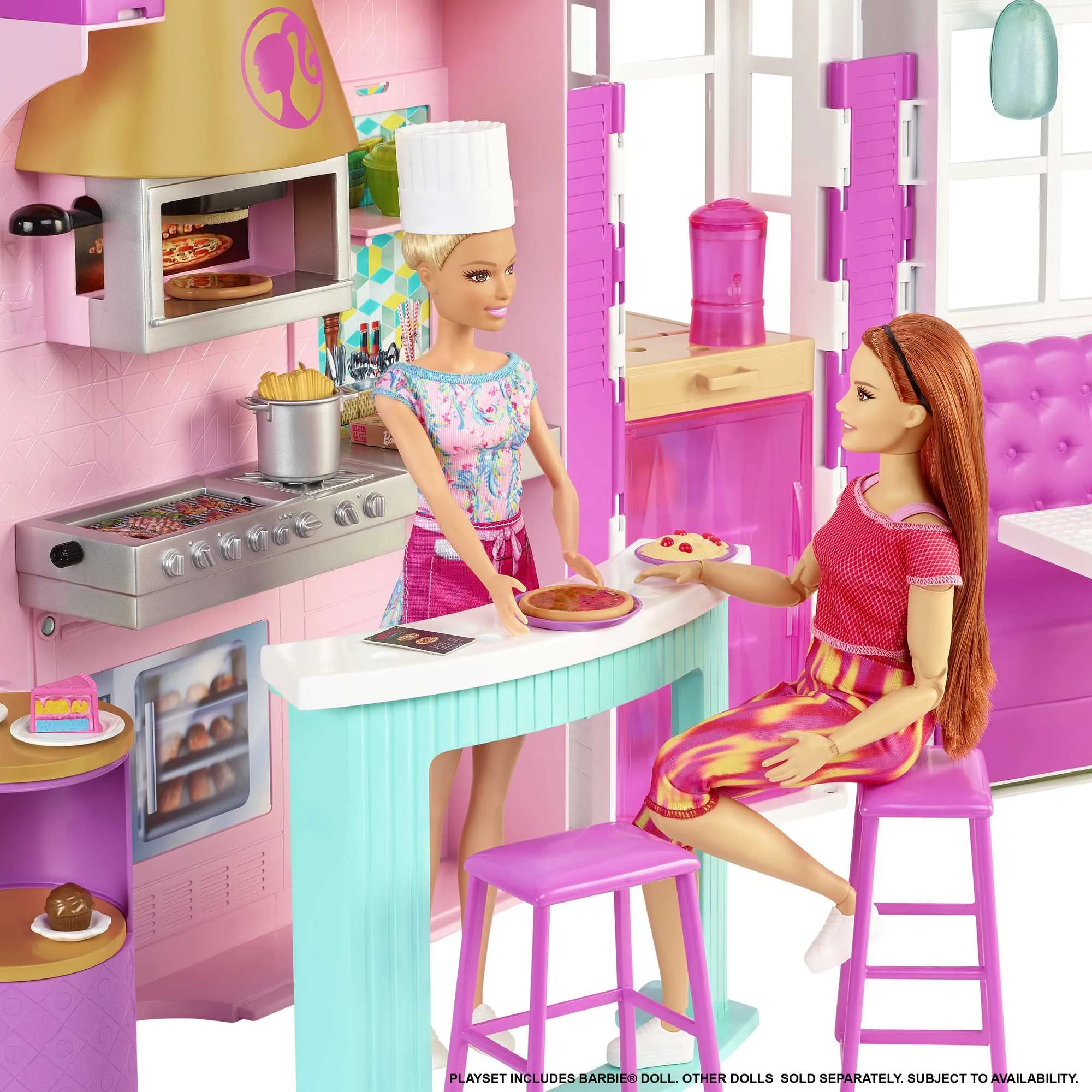 Barbie Cook ‘n Grill Restaurant Doll & Playset With 30  Pieces, For 3 To 7 Year Olds