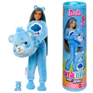 Barbie Cutie Reveal Care Bears Series Doll & Accessories in Grumpy Bear Plush Costume, 10 Surprises