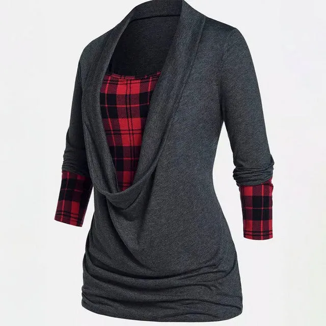 BerryBetty - Casual Plaid Patchwork Blouse