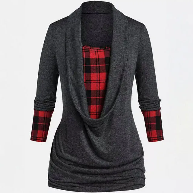 BerryBetty - Casual Plaid Patchwork Blouse