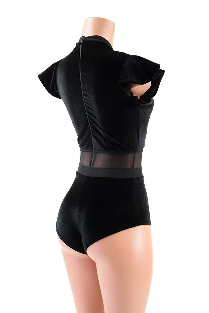 Black Velvet Keyhole & Mesh Romper