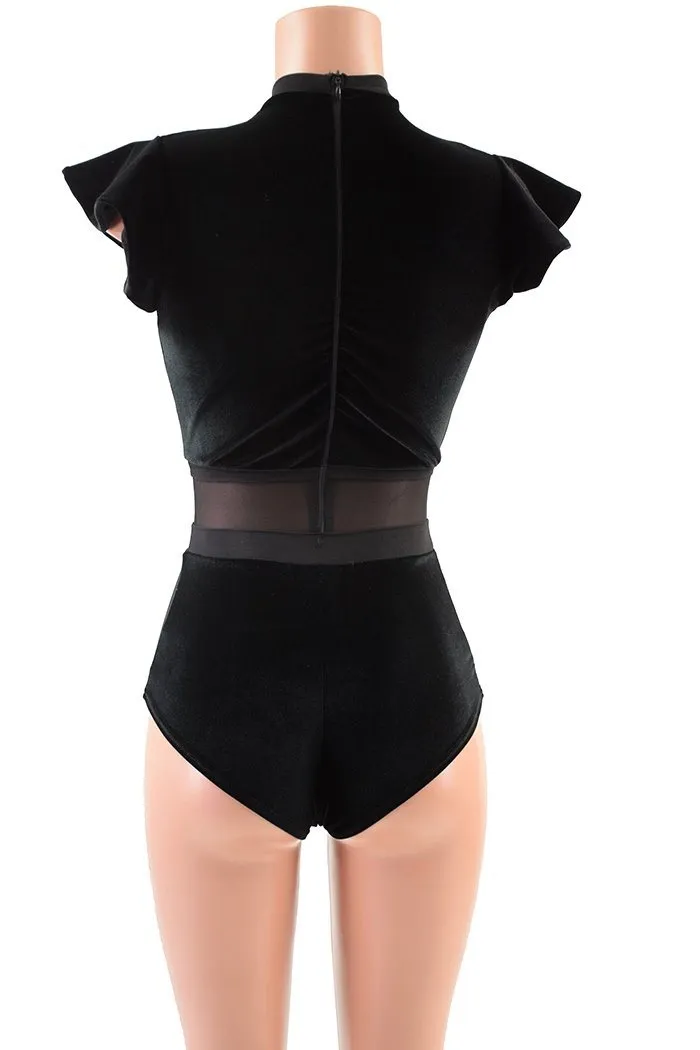 Black Velvet Keyhole & Mesh Romper