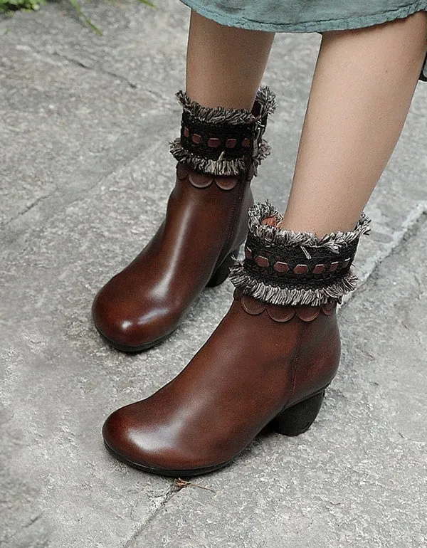 Bohemian Tassels Retro Chunky Heel Boots