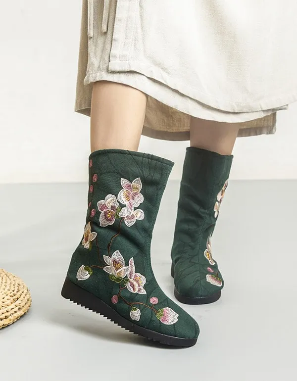 Chinese Ethnic Style Embroidered Winter Cotton Boots