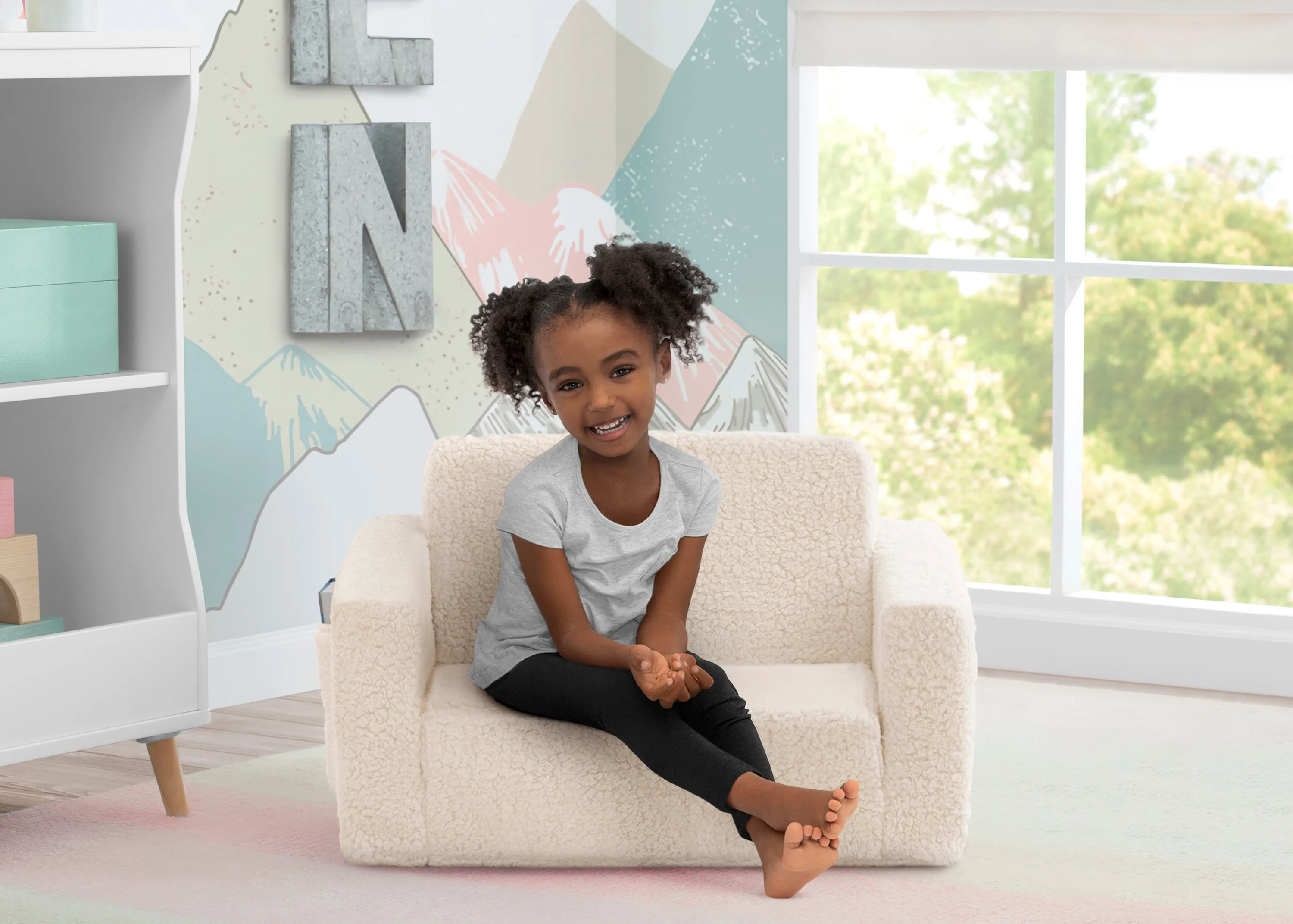 Cozee Flip-Out Sherpa 2-in-1 Convertible Chair to Lounger for Kids