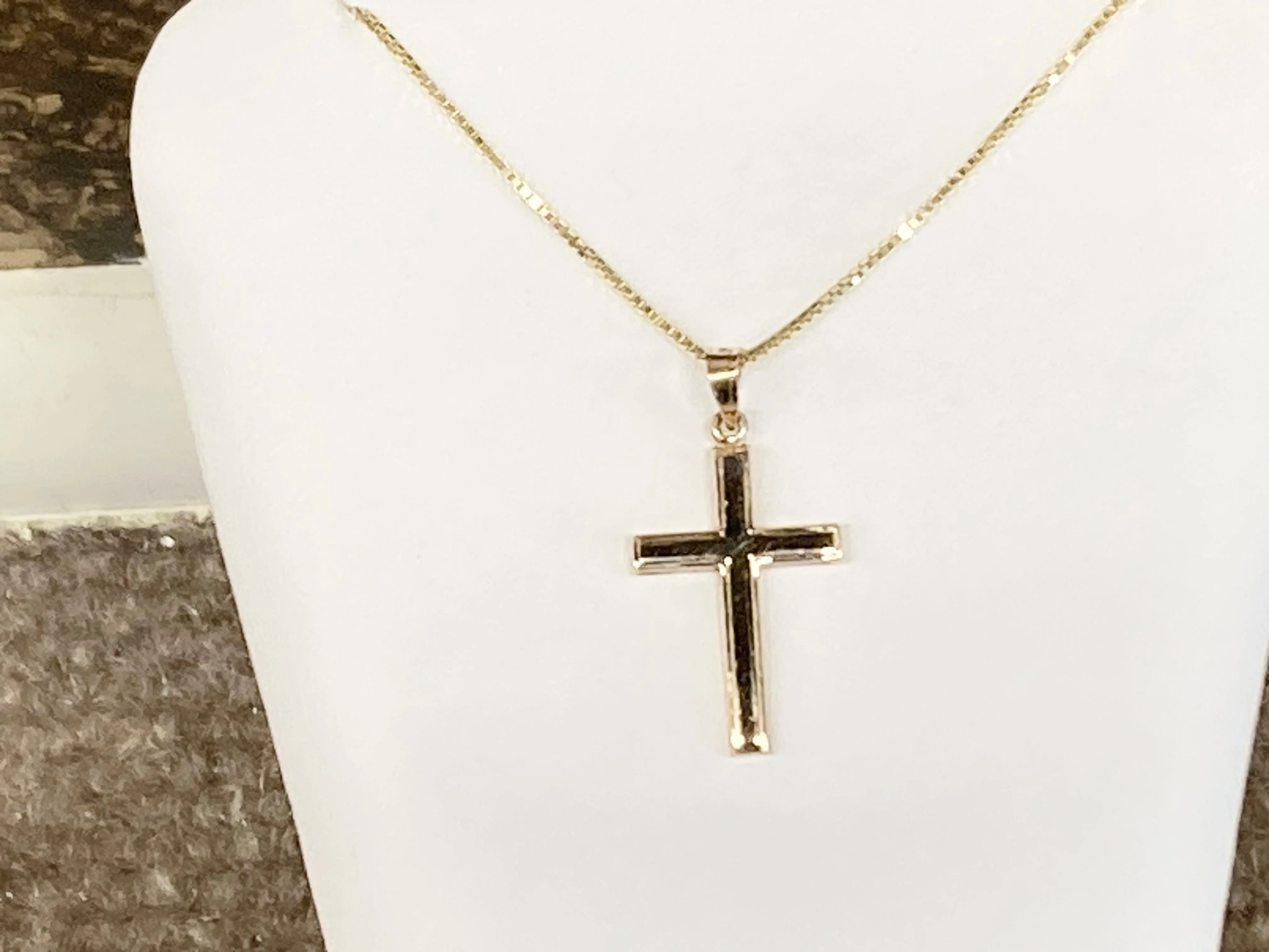 Gold Cross Pendant With 20 Inch Box Chain