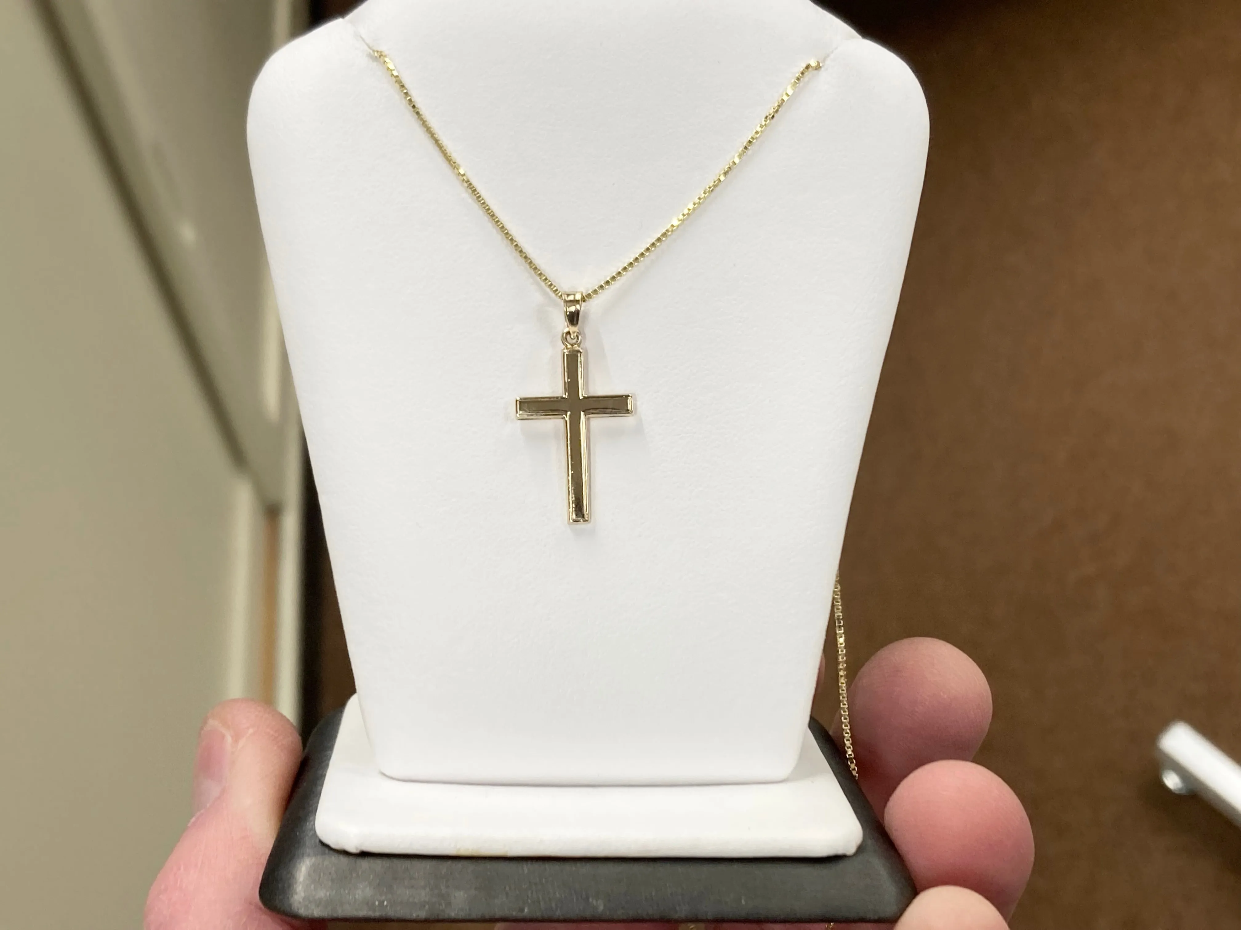 Gold Cross Pendant With 20 Inch Box Chain