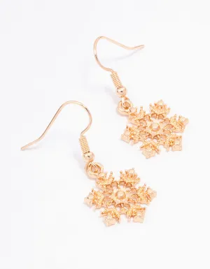 Gold Snowflake Drop Earrings