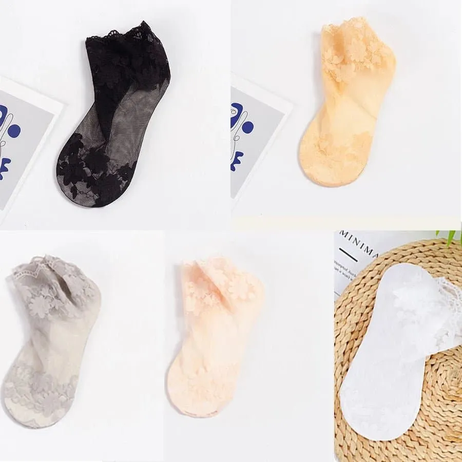 Lace Transparent Summer Socks 5 Pairs/Lot