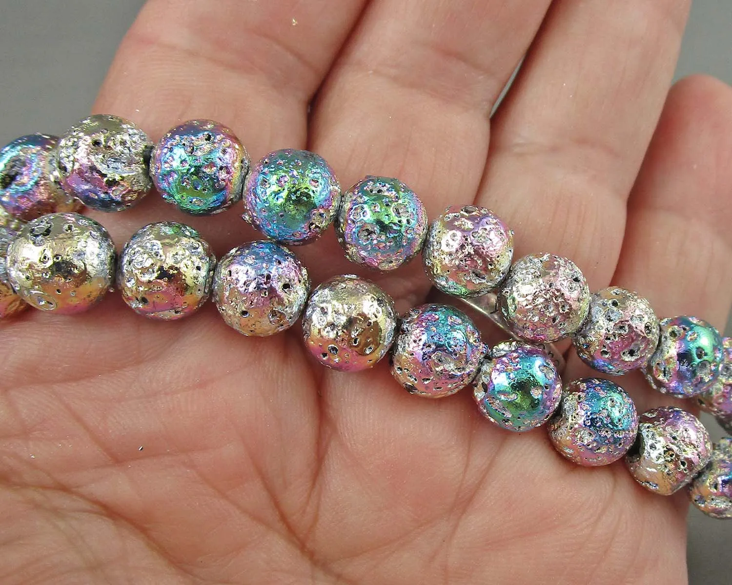 Light Rainbow Lava Beads Electroplated 8mm (C343)