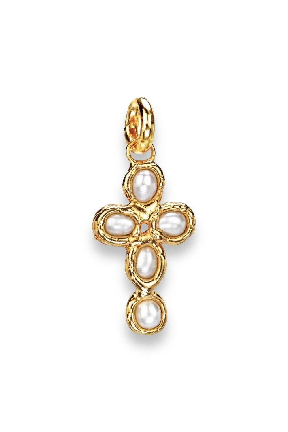 Pearl Cross Charm in Gold