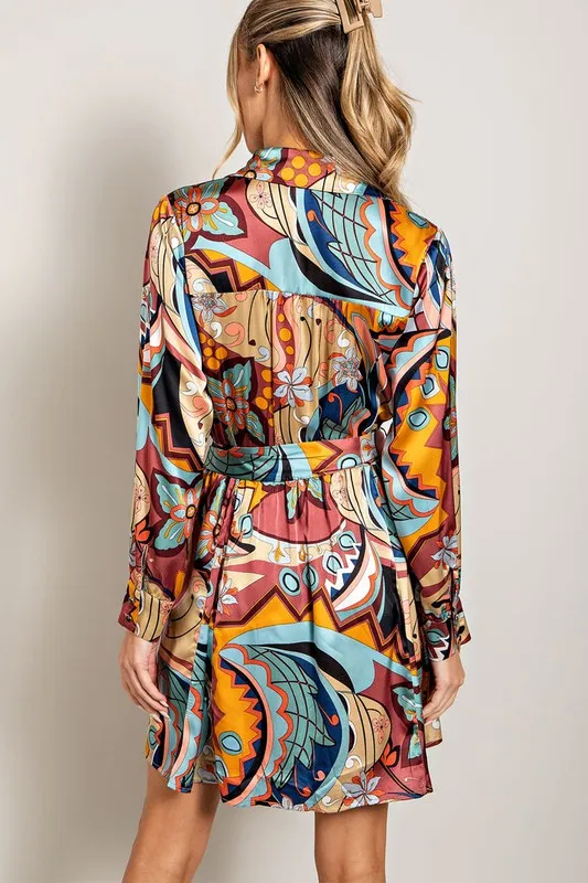 Print Tie Waist Wrap Mini Dress