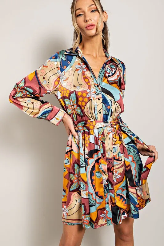 Print Tie Waist Wrap Mini Dress