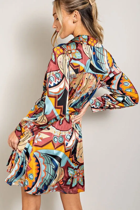 Print Tie Waist Wrap Mini Dress