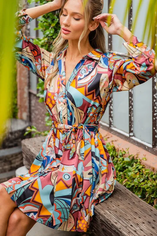 Print Tie Waist Wrap Mini Dress