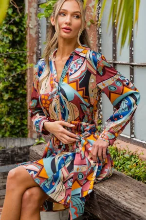 Print Tie Waist Wrap Mini Dress